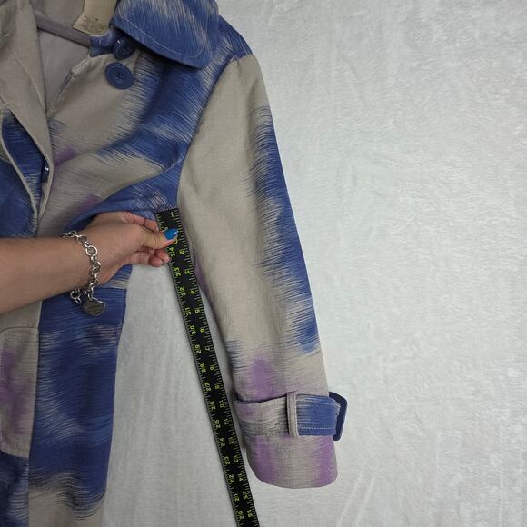Anthropologie Elevenses sz8 Vintage Trench Blue Pink OffWhite Abstract Babydoll - Picture 9 of 15